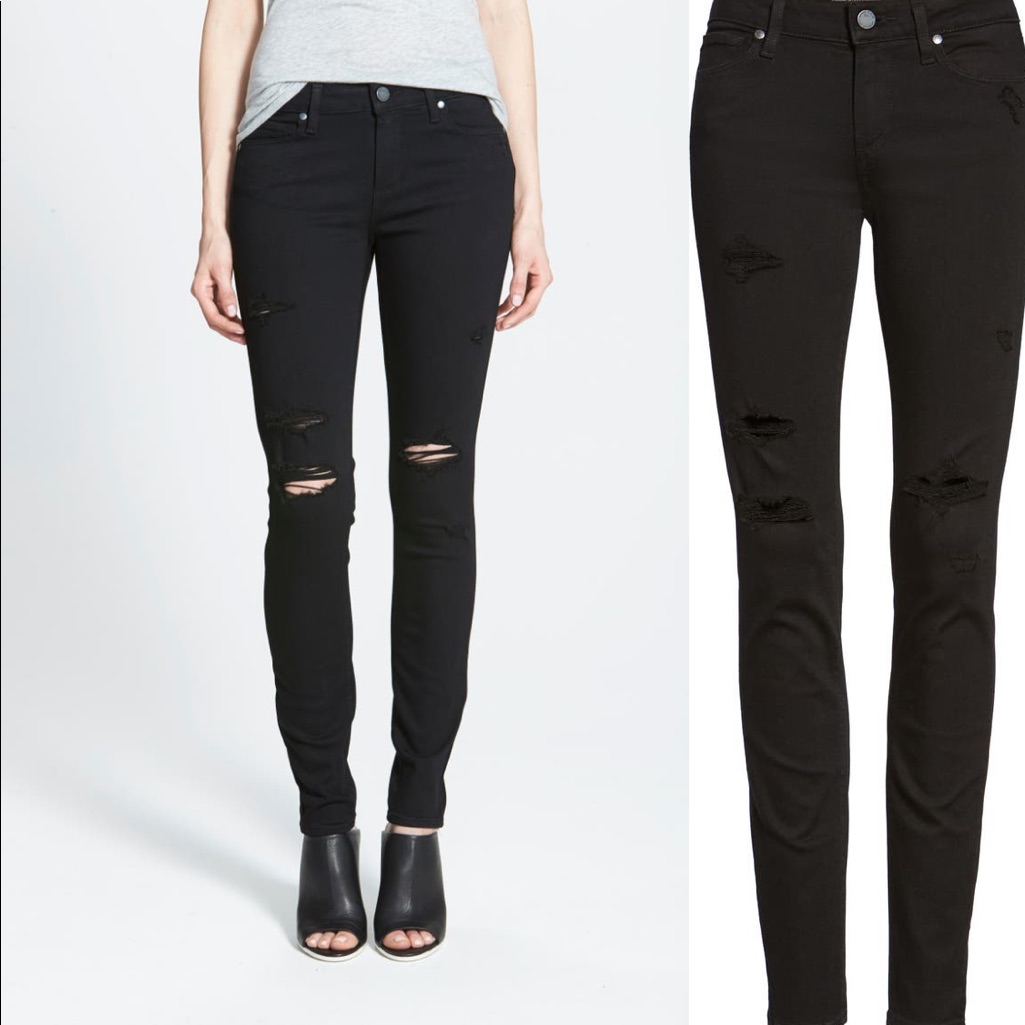 Paige Verdugo Ultra Skinny Black Distressed Jeans, Size 28